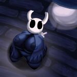  2021 anthro arthropod big_breasts black_body breasts cape clothing featureless_feet female hi_res hollow_knight huge_breasts hyper hyper_breasts insect inverted_nipples mostly_nude nipples protagonist_(hollow_knight) short_stack solo solo_focus supermoonshroom team_cherry thick_thighs vessel_(species) video_games watermark weapon wide_hips 