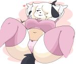  &lt;3 2022 :3 absurd_res anthro artist_name big_breasts black_ears black_nose black_tail blush breasts camel_toe canid canine canis clothed clothing digital_media_(artwork) domestic_dog floppy_ears front_view fur hair hi_res legwear looking_away lying mammal nekokoneku on_back panties pillow pink_clothing pink_panties pink_stockings pink_topwear pink_underwear portrait puppychan simple_background smile solo spread_legs spreading stockings three-quarter_portrait tongue tongue_out topwear underwear 