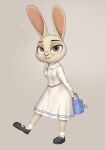  2021 anthro beastars clothed clothing disney domestic_rabbit dress dwarf_rabbit ears_up female footwear fully_clothed haru_(beastars) hi_res lagomorph leporid looking_at_viewer mammal on_one_leg oryctolagus qupostuv35 rabbit school_uniform shoes solo standing style_parody uniform watering_can white_clothing white_dress zootopia 