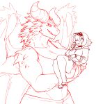  2022 anthro big_breasts blush blush_lines breasts capcom cephalopod claws duo elder_dragon female female/female finger_claws horn iriedono larger_anthro larger_female marine membrane_(anatomy) membranous_wings mollusk monster_hunter nautilus nergigante simple_background size_difference smaller_anthro smaller_female video_games white_background wings 