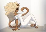  anthro blonde_hair brown_eyes clothed clothing conditional_dnp felid female hair jollyjack mammal off_shoulder sitting solo stirrups 