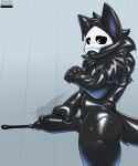  &gt;.&lt; anthro biped black_body black_fur bodily_fluids canid canine canis changed_(video_game) cum cumshot dripping ejaculating_cum ejaculation erection eyes_closed fur genital_fluids genitals goo_creature hair hand_on_penis hi_res humanoid_genitalia humanoid_penis latex male mammal mask masturbation nude orgasm penile penile_masturbation penis puro_(changed) rubber savourysausages simple_background solo standing tongue video_games wolf 