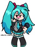  blush clothed clothing cosmic84 edit erection erection_under_clothing erection_under_skirt friday_night_funkin&#039; hatsune_miku human looking_down mammal partially_clothed solo underwear underwear_down vocaloid 