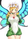  1girl blonde_hair braid breasts butterfly_wings fairy flower hair_flower hair_ornament long_hair looking_at_viewer mercedes_(odin_sphere) negresco odin_sphere pointy_ears simple_background solo twin_braids white_background wings 