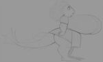  anthro big_breasts breasts clothing daniela_paguro disney eyelashes female fin hi_res long_tail luca_(pixar) marine mature_anthro mature_female monochrome open_mouth pixar sbshouseofpancakes scales sea_monster short_stack sketch solo standing 