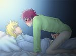  2boys asleep blush censored dicks_touching fumio_(faint) gaara lowres male male_focus multiple_boys multiple_penises naruto penis penises_touching red_hair sleeping straddle straddling uzumaki_naruto yaoi 