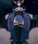  1girl black_hair breasts cleavage fairy_tail horns japanese_clothes large_breasts long_hair mirajane_strauss thighhighs 