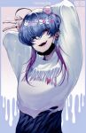  1boy absurdres aki_(xxparadexx) androgynous bishounen blue_hair colored_tips ear_piercing earrings fang fangs hair_ornament hairclip highres jewelry male_focus mask mouth_mask multicolored_hair original pale_skin piercing purple_hair tattoo yandere 