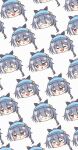  6+girls :d bangs black_hair blue_headwear closed_eyes closed_mouth crying crying_with_eyes_open fu_hua fu_hua_(herrscher_of_sentience) grey_background hair_between_eyes highres honkai_(series) honkai_impact_3rd long_hair looking_at_viewer multiple_girls multiple_persona open_mouth pouty_lips qian_xii red_eyes simple_background smile summer_uniform tears 