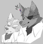  &lt;3 2022 anthro anthro_on_anthro bisexual_pride_colors canid canine canis clothed clothing cuddling duo ear_piercing ear_ring eye_patch eyebrows eyes_closed eyewear fox fox_mccloud fur grey_background greyscale hair head_on_shoulder hi_res iglioatelle jacket lgbt_pride looking_at_another male male/male mammal monochrome narrowed_eyes neckerchief nintendo pansexual_pride_colors piercing pride_colors scar simple_background sleeping smile star_fox topwear tuft video_games whiskers wolf wolf_o&#039;donnell 