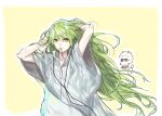  1other androgynous enkidu_(fate) fate/strange_fake fate_(series) gilgamesh_(fate) green_eyes green_hair hair_tie_in_mouth long_hair mouth_hold solo sunglasses thumbs_up toga tying_hair very_long_hair white_robe yepnean 
