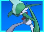  arai_(pixiv) blue_background chest_spike fingers gallade green_body hi_res humanoid male nintendo not_furry pok&eacute;mon pok&eacute;mon_(species) pose red_eyes simple_background solo spikes spikes_(anatomy) video_games white_body 