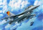  aim-9_sidewinder aircraft aircraft_carrier airplane box_art canopy_(aircraft) cloud cloudy_sky commentary_request f-16_fighting_falcon fighter_jet jet koizumi_kazuaki_production looking_to_the_side military military_vehicle missile ocean original pilot pilot_helmet pilot_suit ship signature sky vehicle_focus warship watercraft weapon 