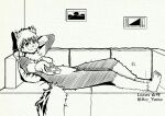  anthro arc_rose controller domestic_cat felid feline felis female furniture lying lying_on_sofa mammal on_back on_sofa remote_control sofa 