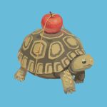  animal_focus apple blue_background commentary_request food fruit highres muji_(uimss) no_humans original simple_background turtle 