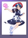  1girl absurdres blob blue_eyes blue_hair book doremy_sweet dream_soul dress hat highres multicolored_clothes multicolored_dress nightcap nightgown pom_pom_(clothes) short_hair sibata_maru solo tail tapir_tail touhou 