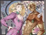  2boys arrow_(jojo) blonde_hair blue_eyes braid bug colosseum flower giorno_giovanna gold_experience hand_on_hip jojo_no_kimyou_na_bouken ladybug male_focus multiple_boys rose stand_(jojo) vento_aureo yepnean 