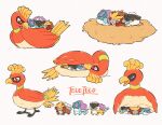  beak bird bright_pupils closed_eyes closed_mouth commentary entei happy highres ho-oh looking_back lying nest no_humans on_stomach pokemon pokemon_(creature) raikou red_eyes sleeping smile suicune teletelo white_pupils 