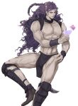  1boy boots bracer cocktail cocktail_glass commentary_request cup drinking_glass horns jojo_no_kimyou_na_bouken kars_(jojo) loincloth long_hair male_focus manly muscular muscular_male purple_hair red_eyes solo wavy_hair yepnean 