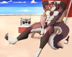  absurd_res anthro ball_tuft balls beach big_penis buttpalace canid canine canis exhibitionism feet genitals hi_res humanoid_genitalia humanoid_penis male mammal pawpads penis plantigrade pubes seaside solo tuft wolf 