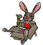  alpha_channel anthro blush bottomless christmas christmas_clothing clothed clothing colored condom container female genitals holidays in_box in_container lagomorph leporid lying mammal notarealcop on_back piercing pussy rabbit ruby_(notarealcop) sexual_barrier_device simple_background solo solo_focus transparent_background upskirt 