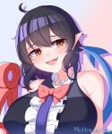  1girl absurdres artist_name black_hair breasts highres houjuu_nue large_breasts meganekai15 open_mouth pointy_ears red_eyes touhou 