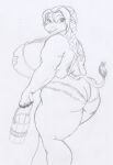  2008 anthro big_breasts bovid bovine breasts bucket butt cattle clothed clothing container danellz female hair horn huge_breasts mammal ponytail sketch solo thick_thighs 