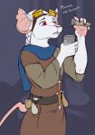  2019 5_fingers alchemist anthro brown_clothing clothing dialogue english_text eyewear eyewear_on_head fingers fur goggles goggles_on_head hi_res holding_vial lord_magicpants male mammal medieval_clothing murid murine rat red_eyes rodent solo text white_body white_fur 