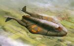  2others aircraft airplane canopy_(aircraft) cloud commission english_commentary field flying glowing highres house military military_vehicle multiple_others original pilot pvtskwerl road science_fiction town tree vehicle_focus 