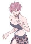  1girl blue_eyes breasts choker cleavage jojo_no_kimyou_na_bouken midriff pink_hair pixie_cut short_hair side_slit solo trish_una vento_aureo yepnean 