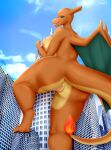  anthro anus big_breasts big_butt breasts building butt chari-gal charizard city curvy_figure detailed_background digital_drawing_(artwork) digital_media_(artwork) female fire flaming_tail genitals hi_res kaviki looking_at_viewer low-angle_view macro narrowed_eyes nintendo nipples nude orange_body pok&eacute;mon pok&eacute;mon_(species) pussy rear_view solo step_pose thick_thighs tongue tongue_out video_games voluptuous wings 