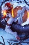  2022 anthro anus breasts butt canid canine digital_media_(artwork) female genitals hi_res hioshiru hood mammal nipples pawpads pussy snow solo tongue tongue_out 