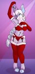  2022 anthro blue_eyes bottomwear breasts christmas clothed clothing digital_media_(artwork) eincorn erise female fingers fur gloves grumpy_griffin_creations hair handwear hi_res holidays horn hybrid legwear looking_at_viewer mistletoe open_mouth plant simple_background smile solo standing stockings topwear underwear white_body white_fur 