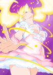  1girl blonde_hair breasts closed_eyes cure_peach fresh_precure! fuchi_(nightmare) glowing glowing_hair highres large_breasts long_hair magical_girl momozono_love navel precure solo stomach transformation twintails 