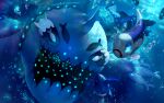  air_bubble blue_eyes blurry bubble commentary_request fish frown gyakumushi no_humans open_mouth pokemon pokemon_(creature) sharpedo underwater wishiwashi wishiwashi_(school) wishiwashi_(solo) 