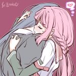  2girls artist_name blue_hair blush closed_eyes hand_in_another&#039;s_hair heart hug magia_record:_mahou_shoujo_madoka_magica_gaiden mahou_shoujo_madoka_magica multiple_girls nanami_yachiyo pink_hair school_uniform serafuku studiozombie tamaki_iroha upper_body yuri 