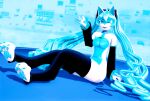  3d_(artwork) alternate_species anthro blue_body blue_eyes blue_fur blue_hair blue_nails blue_pawpads breasts canid canine colored_nails digital_media_(artwork) fur furrification hair hatsune_miku hi_res long_hair looking_at_viewer malicekira mammal nails one_eye_closed open_mouth pawpads smile solo vocaloid wink 