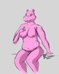  anthro breasts continente female female/female furry hi_res hippopotamid mammal nude overweight pink popota sketch solo 