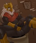  absurd_res accipitrid accipitriform anthro avian balls bird clothed clothing eagle erection genitals hi_res male masturbation nipples open_mouth partially_clothed penis sellon solo text toilet 
