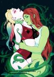  2girls between_legs between_thighs blonde_hair blue_hair bound bound_arms breasts cleavage closed_eyes colored_skin crop_top curvy dc_comics ear_piercing green_nails green_skin harley_quinn hug kiss kissing_neck medium_breasts multicolored_hair multiple_girls nail_polish neck_grab pale_skin panties piercing plant poison_ivy red_hair restrained snegovski thick_thighs thighs torso_grab under_clothes underwear vines white_panties yuri 