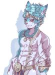  abs anthro belt blue_body blue_fur blue_hair brown_eyes canid canine canis fur hair headgear jewelry koei_tecmo looking_at_viewer male mammal multicolored_body multicolored_fur muscular necklace setsuna_(warrior_stars) shadow simple_background solo two_tone_body two_tone_fur unknown_artist warriors_(game_series) warriors_all-stars white_body white_fur wolf 