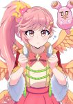  1girl highres kobayashi_macchan monster_strike pink_eyes pink_hair pout sandalphon_(monster_strike) simple_background solo 