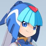  1girl android blue_eyes face helmet leviathan_(mega_man) mega_man_(series) mega_man_zero simple_background smile solo tesshii_(riza4828) upper_body 