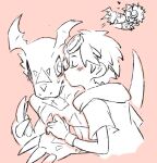  &lt;3 anthro bakamaokun bandai_namco blush claws clothing digimon digimon_(species) duo eyewear goggles guilmon hoodie human human_on_anthro interspecies kissing male male/male mammal takato_matsuki topwear 