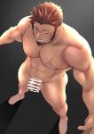  &gt;_o 1boy abs absurdres ass bara blush brown_hair completely_nude cross_scar dotsu_(wtnbkwiyd) facial_hair fate/grand_order fate_(series) flaccid goatee highres large_pectorals long_sideburns looking_at_viewer male_focus muscular muscular_male napoleon_bonaparte_(fate) navel nipples nude one_eye_closed pectorals penis scar scar_on_chest scribble short_hair sideburns smile solo teeth thick_thighs thighs 