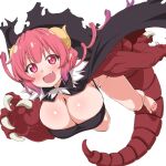  1girl breasts cloak dragon_claw dragon_girl dragon_horns dragon_tail drill_hair english_commentary fang horns huge_breasts ilulu_(maidragon) kobayashi-san_chi_no_maidragon loliconder looking_at_viewer oppai_loli pink_hair pointy_ears red_eyes shortstack slit_pupils solo tail twin_drills twintails white_background 