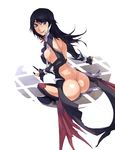  ass back black_hair blue_eyes breasts claws covered_nipples emilia_giannino granado_espada high_heels large_breasts long_hair looking_back no_panties shoes sideboob sitting smile solo 