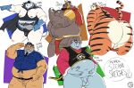  2021 animal_crossing anthro balls barazoku belly belt body_hair bone booker_(animal_crossing) bottomless bottomless_male bulge butt cape chien_po_(mulan) clothed clothing dc_comics deltarune disney domestic_pig dragon_ball dragon_ball_z english_text felid flaccid genitals gloves gold_(metal) gold_jewelry gorilla_grodd group handwear hi_res human humanoid jewelry king_kai king_spade male mammal moobs mulan_(1998) nintendo nipples nude overweight overweight_anthro overweight_human overweight_male paint pale_skin pantherine partially_clothed penis police_uniform pose presenting presenting_hindquarters rhinocerotoid signature simple_background skimpy skull smile suid suina sus_(pig) text tiger transformation trashtoonz undertale_(series) uniform video_games watermark 
