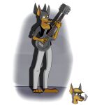  anthro barefoot black_body black_clothing black_fur black_nose black_shirt black_tank_top black_topwear brown_body brown_fur canid canine canis cigarette cigarette_in_mouth clothed clothing dobermann domestic_dog electric_guitar feet fur gab_(comic) guitar hat headgear headwear hi_res holding_guitar holding_musical_instrument holding_object karl_doberman male mammal mooncid musical_instrument pinscher plucked_string_instrument shirt simple_background smoking_cigarette solo standing string_instrument tank_top topwear white_background 