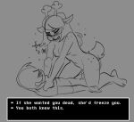  2021 anthro asphyxiation bodily_fluids capreoline cervid choking cowgirl_position deltarune digital_media_(artwork) dominant dominant_female english_text eyes_closed female female_dominating_male female_penetrated freckles from_front_position genital_fluids human interspecies kris_(deltarune) male male/female male_penetrating male_penetrating_female mammal monochrome noelle_holiday on_bottom on_top penetration phallusbro reindeer sex simple_background snowgrave submissive submissive_male tears text text_box undertale_(series) vaginal vaginal_penetration video_games 